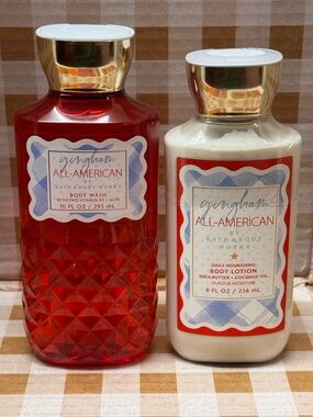 NEW B&BW Gingham All American Body Wash and Body Lotion Set, full size